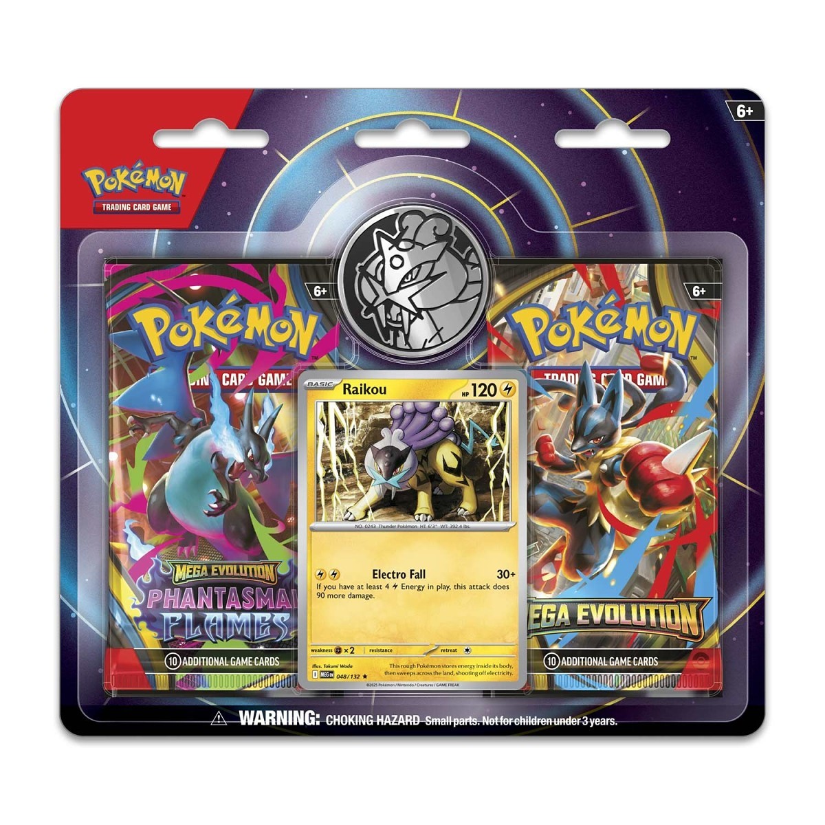 Pokémon TCG: Raikou Card, Coin & 2 Booster Packs Mega Evolution/ Phantasmal Flames